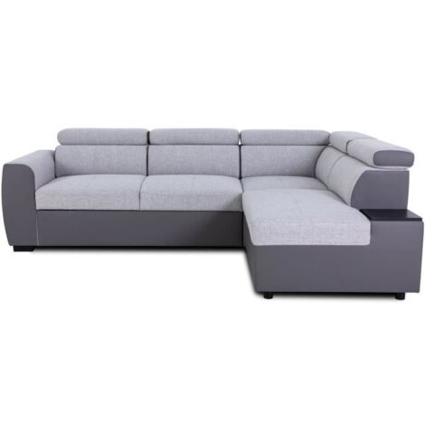 Canapé d'angle convertible réversible - 4/5 places - KELIO - Simili Anthracite / Tissu Gris - 3 tétieres - 245 x 184 x 77/87 cm (1/5)