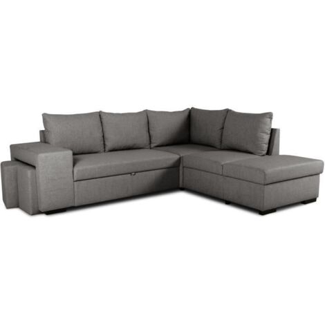 Canapé d'angle convertible réversible 4 places MITCHELL - Tissu Anthracite - L 247 x P 91 x H 205 cm - Coffre de rangement (1/5)