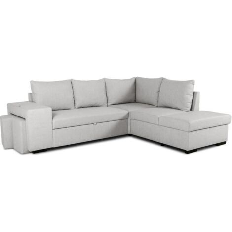 Canapé d'angle convertible réversible 4 places MITCHELL - Tissu Gris - L 247 x P 91 x H 205 cm - Coffre de rangement (1/5)
