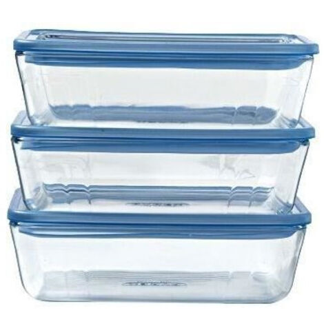 Lot de 3 Boîtes de conservation avec couvercle - PYREX - Zero Plastic - Verre - Rectangulaire - 1,5 L