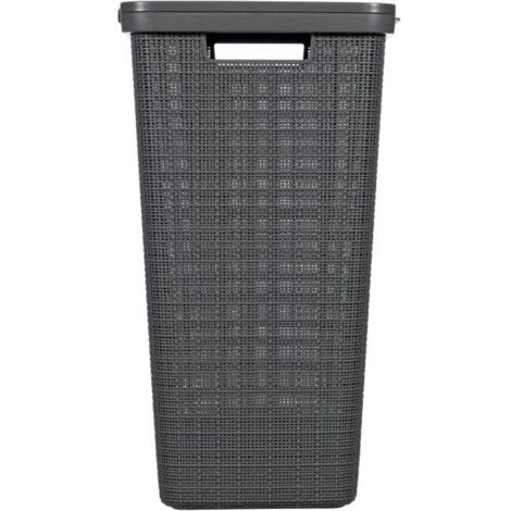 Panier à linge Curver avec couvercle aspect jute 58L Gris foncé