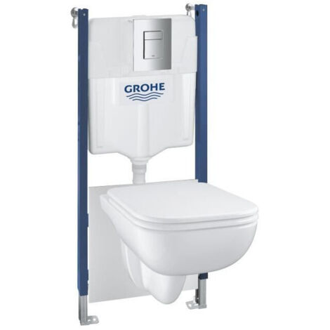Pack Bâti support 5 en 1 - GROHE - Blanc - 1.13 m - Céramique - Cuvette + abattant + plaque de commande + supports muraux (1/5)