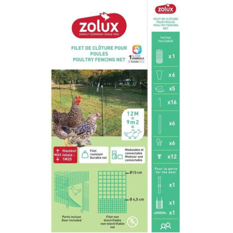 Kit filet clôtures pour poules - ZOLUX - 12m x 125 cm - Piquets en H - Porte d'acces - Sardines incluses (1/3)