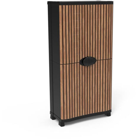 Armoire - PLASTIKEN - Space-saver - 90 cm - 4 étageres - Noir/bois (1/2)