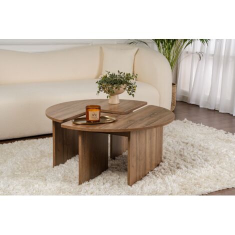 Calicosy – Table basse ronde en noyer 90x90 cm – Aggloméré mélaminé 100% – Design épuré pour salons modernes – Épaisseur 18 mm