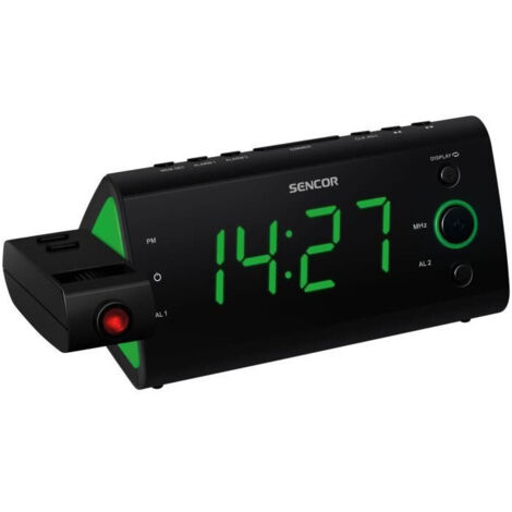 Radio-réveil - SENCOR - SRC 330 GN - Ecran LED 1,2 vert - Tuner FM - Projection heure - Noir (1/5)
