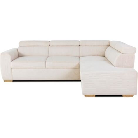 Canapé d'angle convertible réversible - 4 places - KELIO - Tissu Lincoln - Perle - 297 x 155 x 87 cm (1/5)