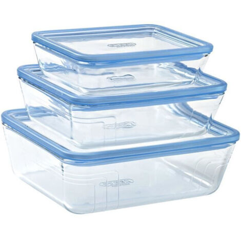 Lot de 3 Boîtes de conservation avec couvercle - PYREX - Zero Plastic - Verre - Rectangulaire - 0.8/1,5/2,6 L (1/5)