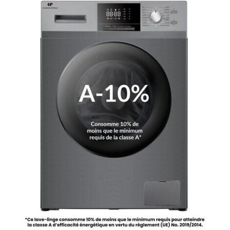 Continental Edison – Lave-linge hublot 10kg – Moteur induction silencieux – Essorage 1400 trs/min – Largeur 60 cm – Finition silver