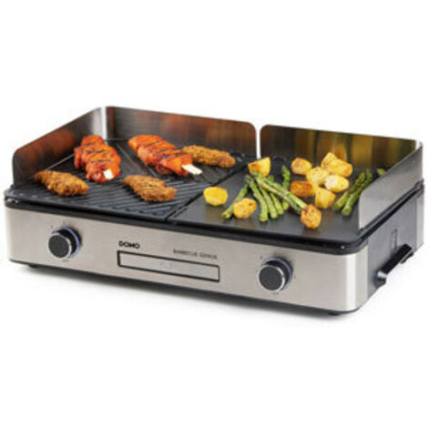 Barbecue électrique de table 2200W – Plaques de cuisson amovibles avec revêtement antiadhésif – Protection contre projections d'eau IPX4 – Domo - V269973