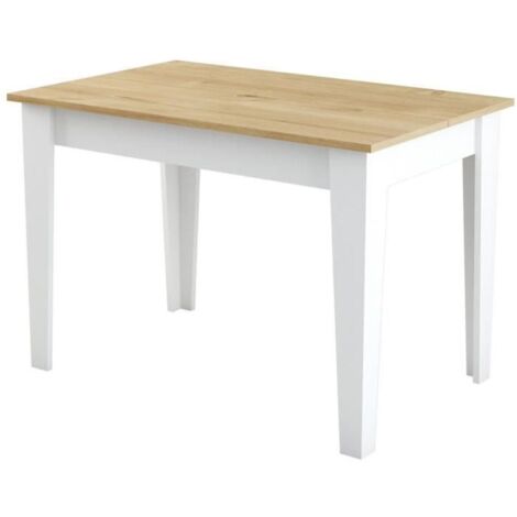 Cotecosy – Table de salle à manger rectangulaire 4/6 personnes – Mélamine blanc et chêne – Dimensions 110 x 75 x 72 cm – Rangement intégré (1/5)