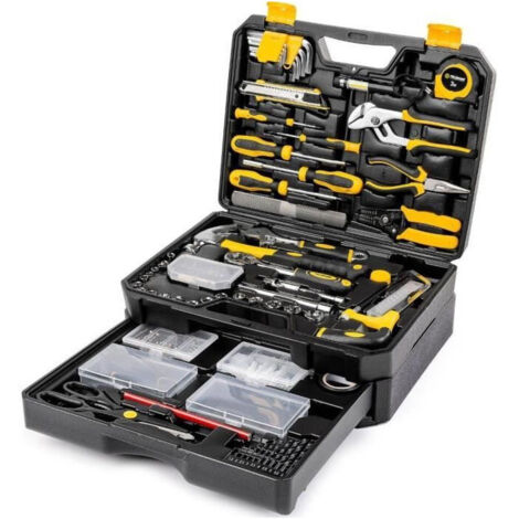 Coffret multi-outils 325 pièces – Outils à main ergonomiques – Lampe de poche LED – Mallette de rangement