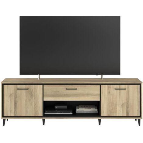 Meuble TV 2 portes et 1 tiroir - OSTARA - Chene / Noir - 179,9 x 39,8 x 56,9 cm - PARISOT (1/5)