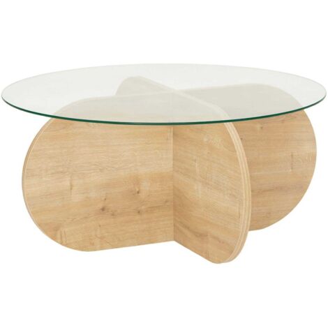 Mobilier1 – Table basse ronde en verre trempé – Chêne saphir – 75 cm de diamètre – Hauteur 35 cm – Meuble contemporain pour petits espaces (1/8)