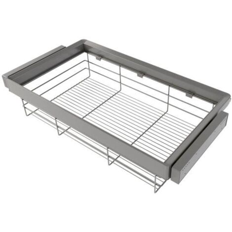 Emuca 7132852 Kit tiroir en fil métallique et rack ajustable Quartz pour armoires, glissières extension totale et à fermeture d