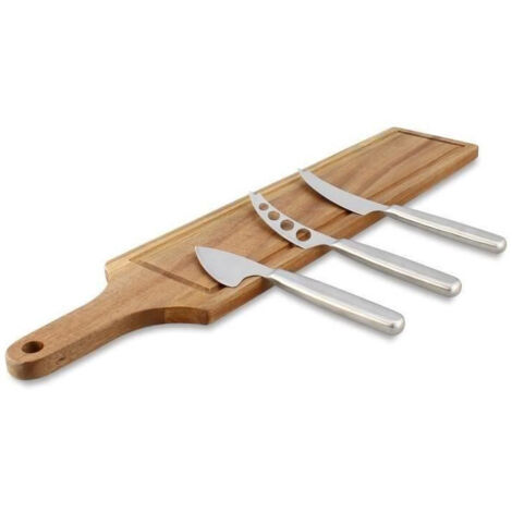 Planche a decouper - MENASTYL - 5040079 - Rectangulaire - En bois d'acacia - Avec 3 couteaux a fromage en inox (1/3)