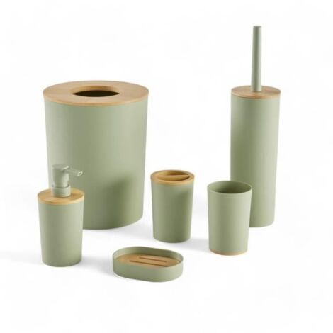 Lot de 6 acc SDB - TODAY - UTILITY - Dist savon, gobelet, porte-brosse a dents, porte savon, brosse WC, poubelle - Green (1/3)