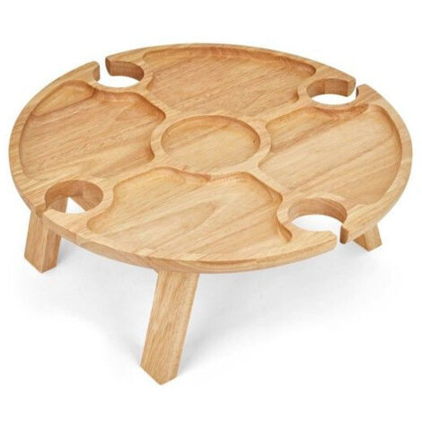 Plateau apéritif - LIVOO - MES150 - Bois d'hévéa - Plateau séparateur - 4 encoches pour verres - Pieds pliables