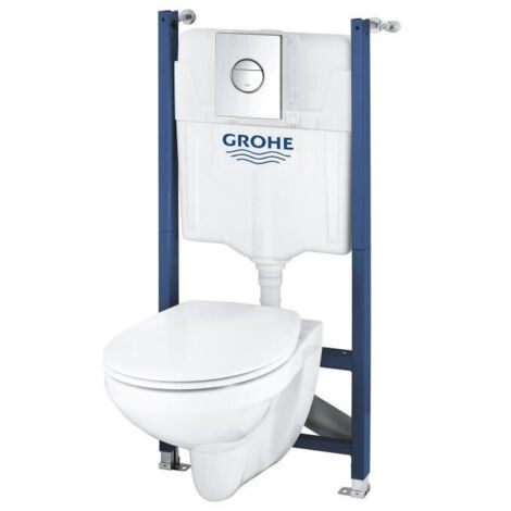 Pack Bâti support 5 en 1 - GROHE - Blanc - 1.13 m - Céramique - Cuvette + abattant + plaque de commande + supports muraux (1/4)