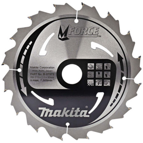 Makita – Lame de scie circulaire 210mm – 16 dents pour bois dur – Alésage 30mm – Coupe nette et rapide pour menuiserie