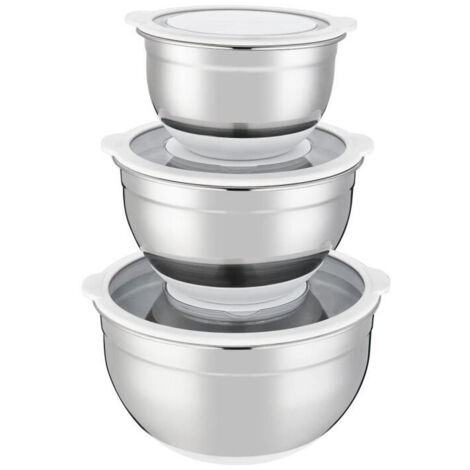 Set de saladiers - ARTHUR MARTIN - AM486 - 16-20-24 cm - Couvercles hermétiques - Acier inoxydable - Fond en silicone anti-dér (1/4)