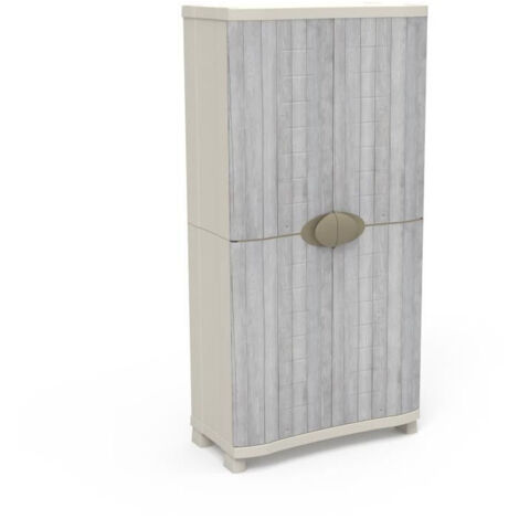 Armoire - PLASTIKEN - Space-saver - 90 cm - 4 étageres - Blanc/gris (1/2)