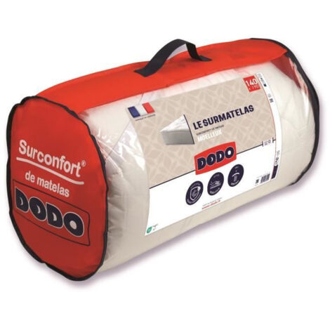 Dodo – Surmatelas 140x190 cm blanc – Enveloppe 65% polyester 35% coton – Garnissage 100% polyester AIR TOP 500g/m² – Finition biais imprimé