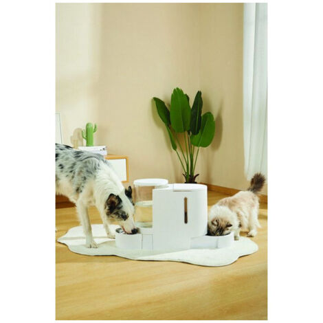 Distributeur Croquettes & Eau - M PETS - DUPLO - 1.3 kg / 3 L - 40 x 16.2 x 29.1 cm - Blanc (1/5)