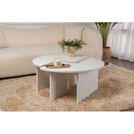 Calicosy – Table basse gigogne blanche naturelle 90x90x41 cm – Aggloméré mélaminé 100 % – Élégance moderne pour salon et salle de séjour (1/10)