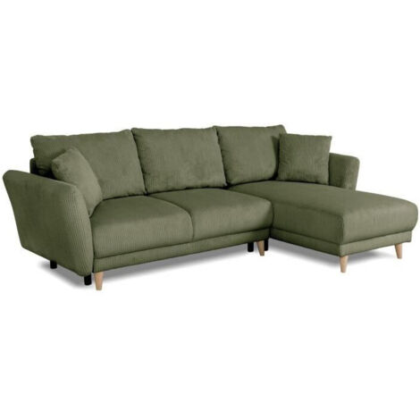 Canapé d'angle convertible réversible - 3 / 4 places - CLAUDIUS - Tissu Lincoln Kaki - Coffre - 244 x 158 x 86 cm (1/5)