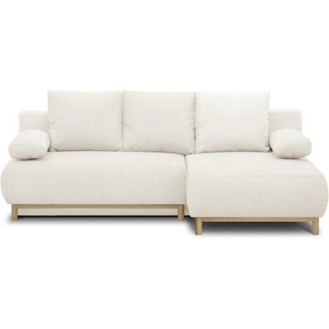 Canapé d'angle droit convertible 3 places – Tissu bouclettes écru – Coffre de rangement – Dimensions 192 x 84 x 93 cm (1/5)