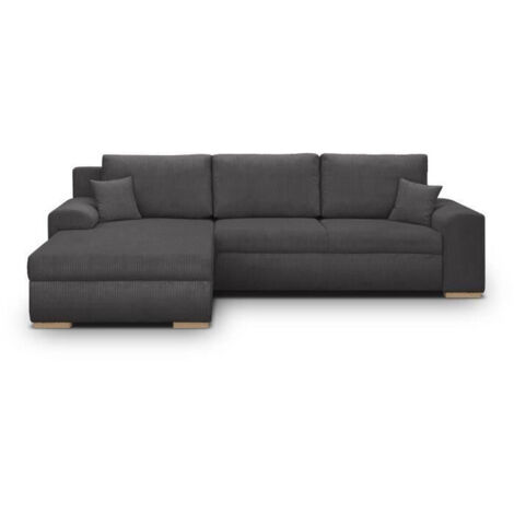 Canapé d'angle convertible 5 places – Tissu velours côtelé gris foncé – Coffre de rangement – Structure en pin massif – Confort optimal (1/5)