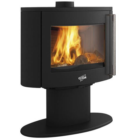 Godin – Poêle à bois COGGIA 1 vitre sur pied – Finition noire haute température – Double combustion – Longueur max bûche 50 cm – Flamme Verte 7 étoiles (1/2)