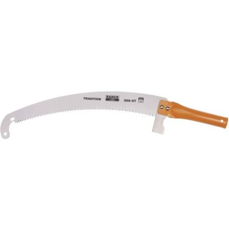 Bahco – Scie à élaguer 360 mm – Lame courbe réaffûtable 6 dents/pouce – Crochet de maintien – Brise-écorce pour coupe précise (1/8)