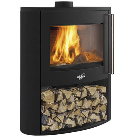 Godin – Poêle à bois COGGIA 1 vitre bûcher noir – Longueur max bûche 50 cm – Double combustion – Flamme verte 7 étoiles – Sortie fumées Ø153 mm (1/2)