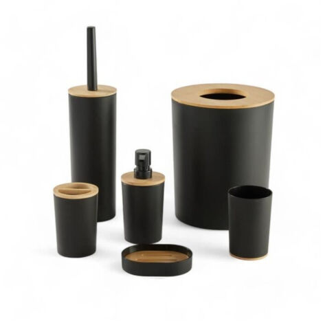 Lot de 6 acc SDB - TODAY - UTILITY - Dist savon, gobelet, porte-brosse a dents, porte savon, brosse WC, poubelle - Black