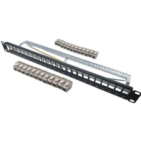 Panneau de brassage 24 ports + 24 noyaux keystone RJ45 Cat.6a - LINEAIRE - KIT5024AS - Courts - Blindés