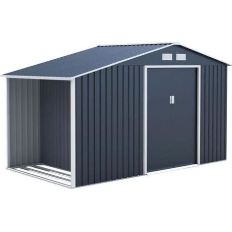 Abri de jardin en métal 6,53 m² – 342 x 191 x 202 cm – Résistant aux intempéries – Kit d'ancrage inclus – 2 portes coulissantes (1/4)