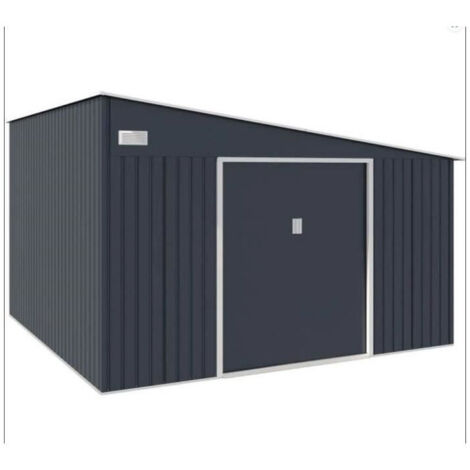 Abri de jardin en métal 11,01 m² - 342 x 321 x 162 - 210 cm - ASTRO - Kit d'ancrage inclus, 2 portes coulissantes - Gris
