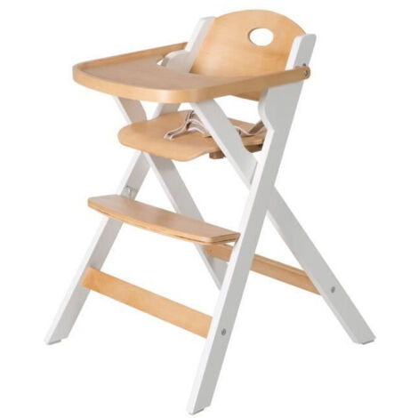Chaise haute pliable - ROBA - FOLD UP SMART - Plateau repas + harnais de sécurité - Bois / Blanc (1/5)