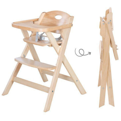 Chaise haute pliable - ROBA - FOLD UP SMART - Plateau repas + harnais de sécurité - Bois naturel (1/5)