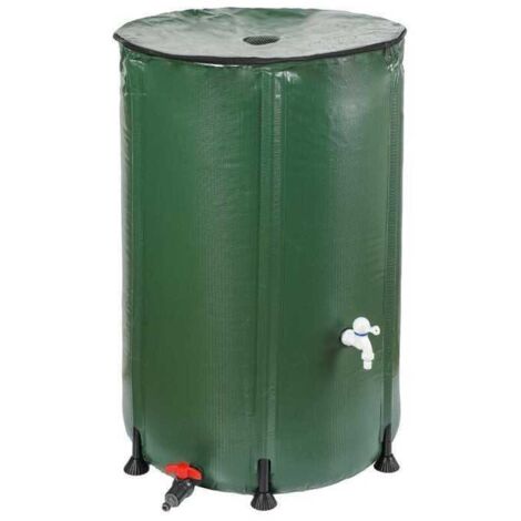 Récupérateur d'eau de pluie 200 L – Robinet intégré – Traitement anti-UV – Dimensions 60 cm diamètre, 70 cm hauteur – Armature renforcée 6 tubes – Jr Motoculture