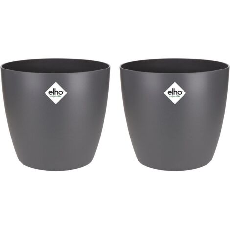 ELHO Lot de 2 pots de fleur rond Brussels - 17 L - Ø 25,1 x H 23.2 cm - Noir (1/4)
