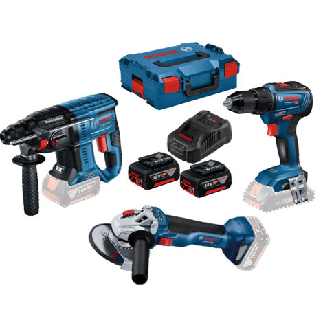 Kit 3 outils sans fil Bosch Professional 18V - GSR 18V-55, GWS 18V-10, GBH 18V-21, 2x5,0 Ah, coffret L-BOXX (1/3)