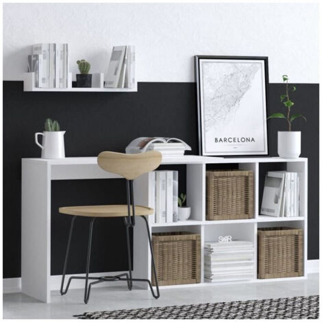 Bureau d'étude élégant - JACK - Blanc / Chene - 145 x 74 x 45 cm (1/5)