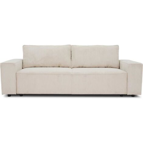 Canapé convertible 3 places – Velours côtelé beige – Coffre de rangement – Dimensions L239xP86xH85cm – Couchage L187xP130cm (1/5)