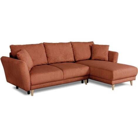 Canapé d'angle convertible réversible - 3 / 4 places - CLAUDIUS - Tissu Velours côtelé Terracotta - Coffre - 244 x 158 x 86 cm (1/5)
