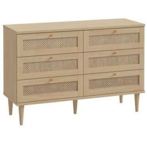 Commode - 6 tiroirs - Décor Chêne - Cannage - L120 x P41,4 x H80 cm - CALASETTA (1/5)