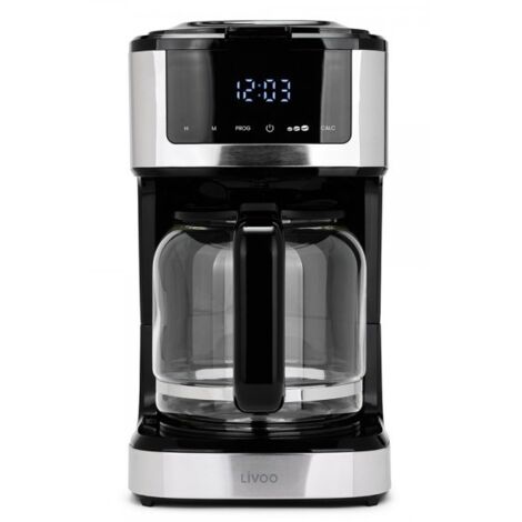 Cafetière 12 tasses 900W – Verseuse en verre – Arrêt automatique – Départ programmable – DOD208 – Livoo