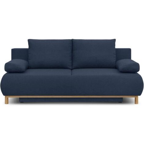 Banquette convertible 3 places – Tissu bleu foncé 100% polyester – Coffre de rangement – Dimensions 192 x 84 x 93 cm (1/5)